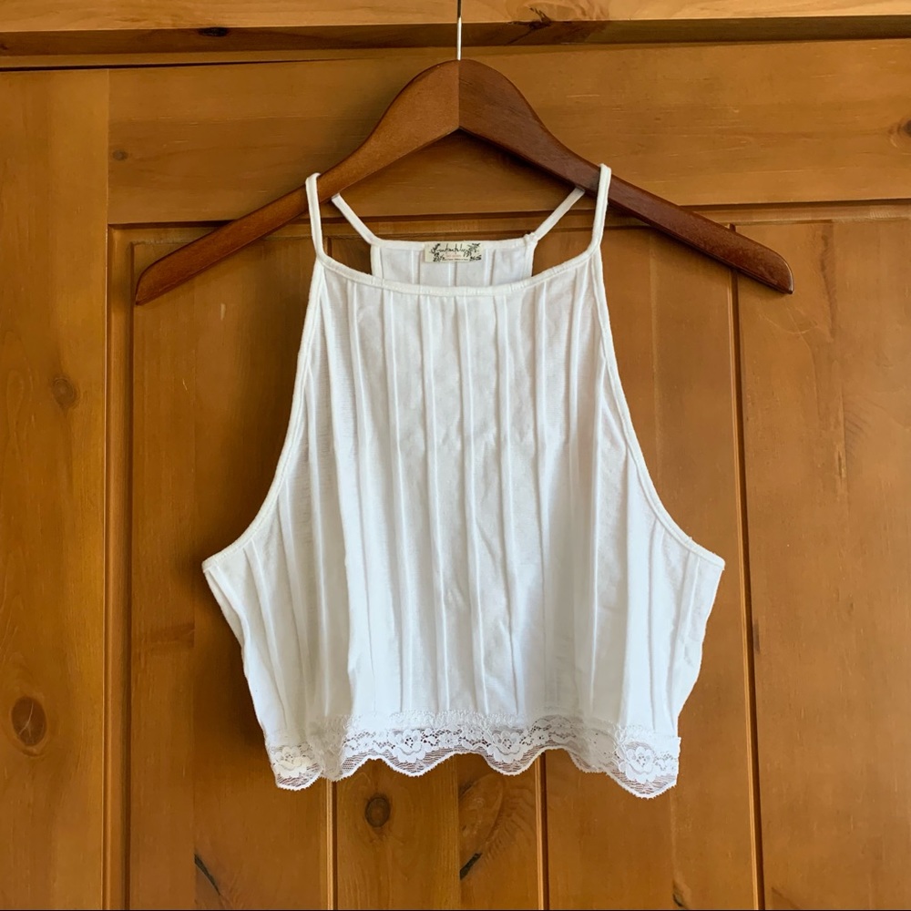 Free People white halter cropped lace tank top